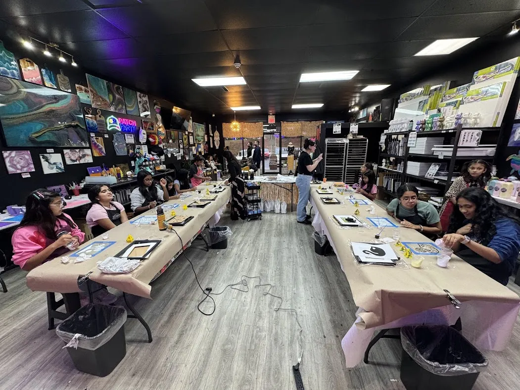 Kids glass painting activity at a Johns Creek art birthday party