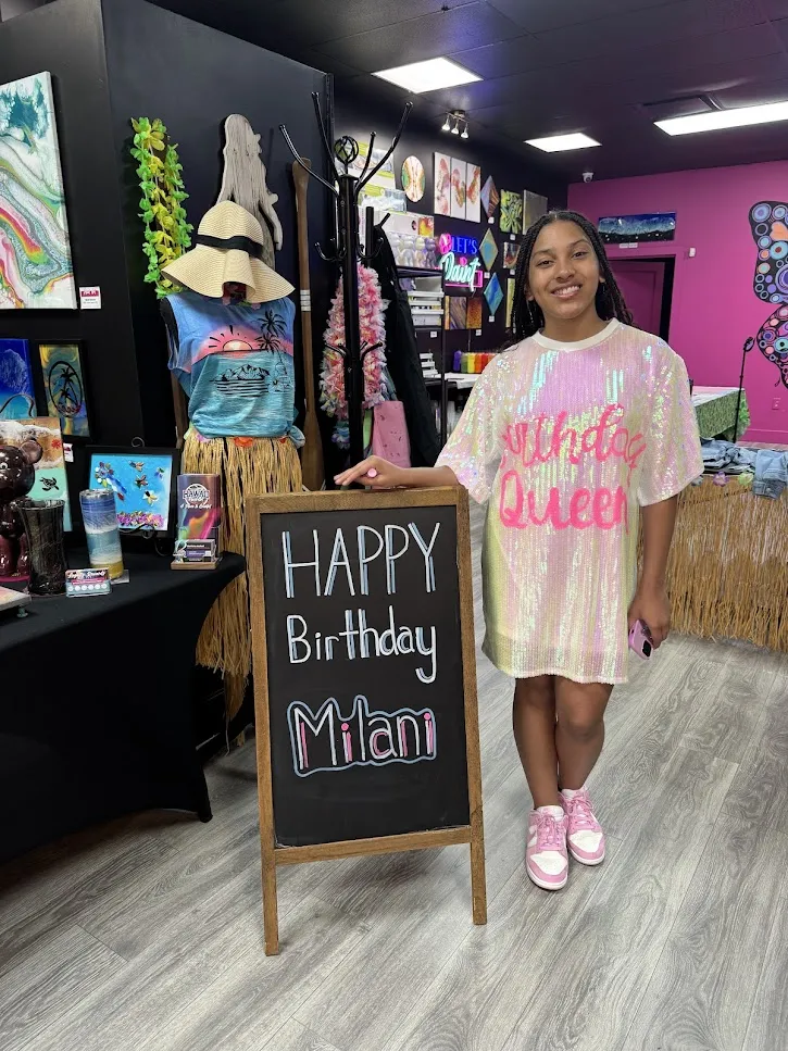 Teens creating custom art at a birthday party in Johns Creek