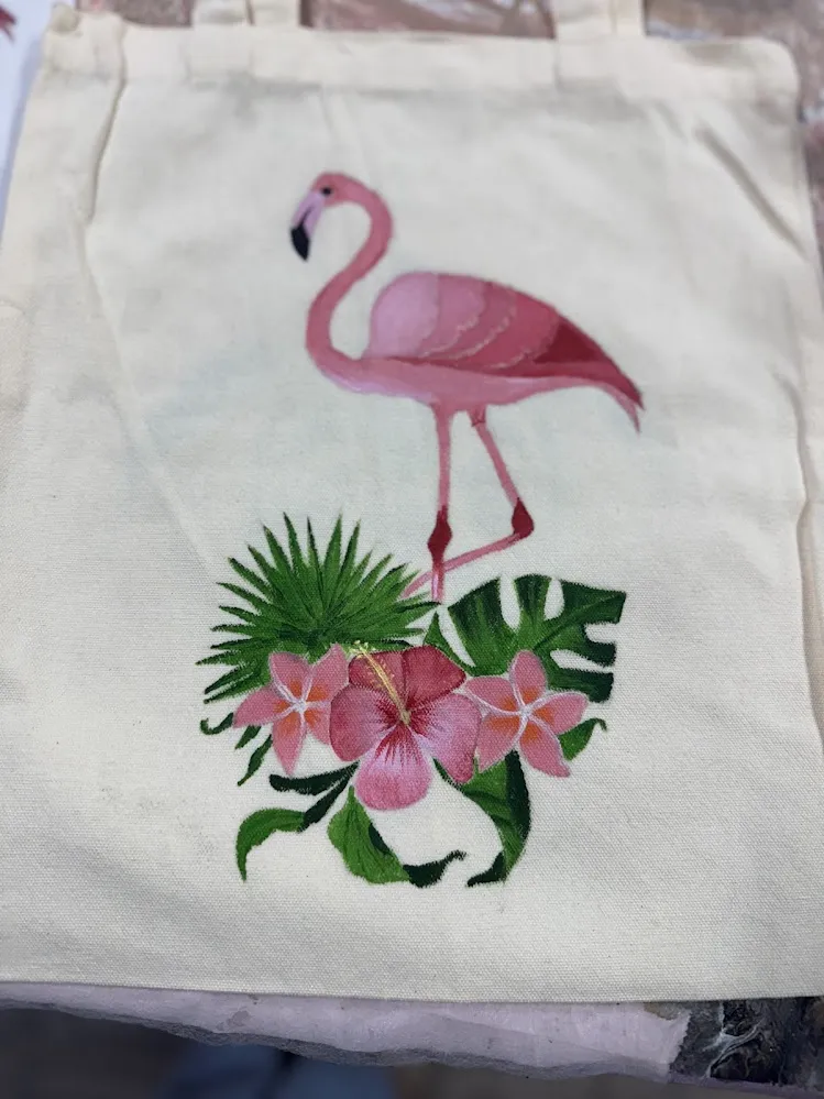 Brush painting on tote bag in Johns Creek