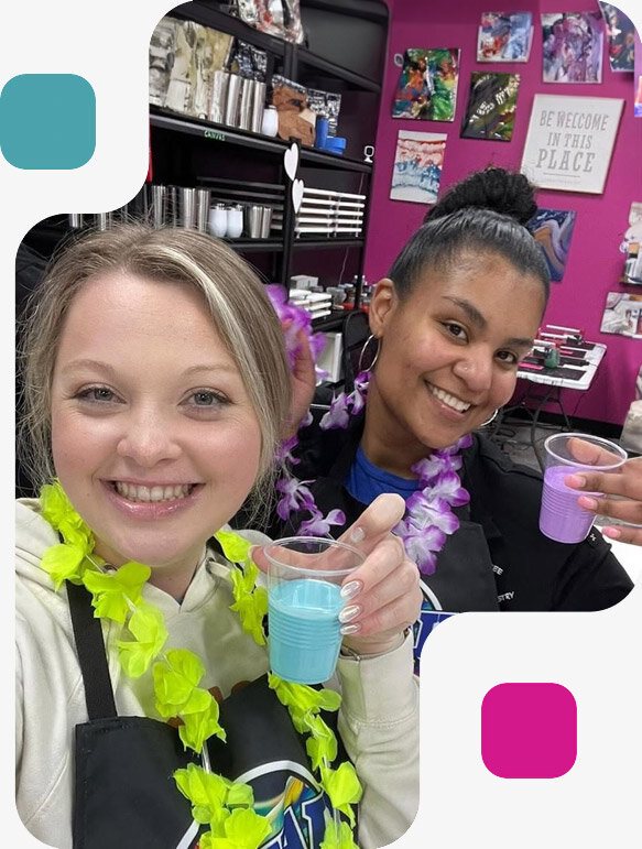 Corporate team building art event with professional team collaboration at Hawaii Fluid Art Johns Creek