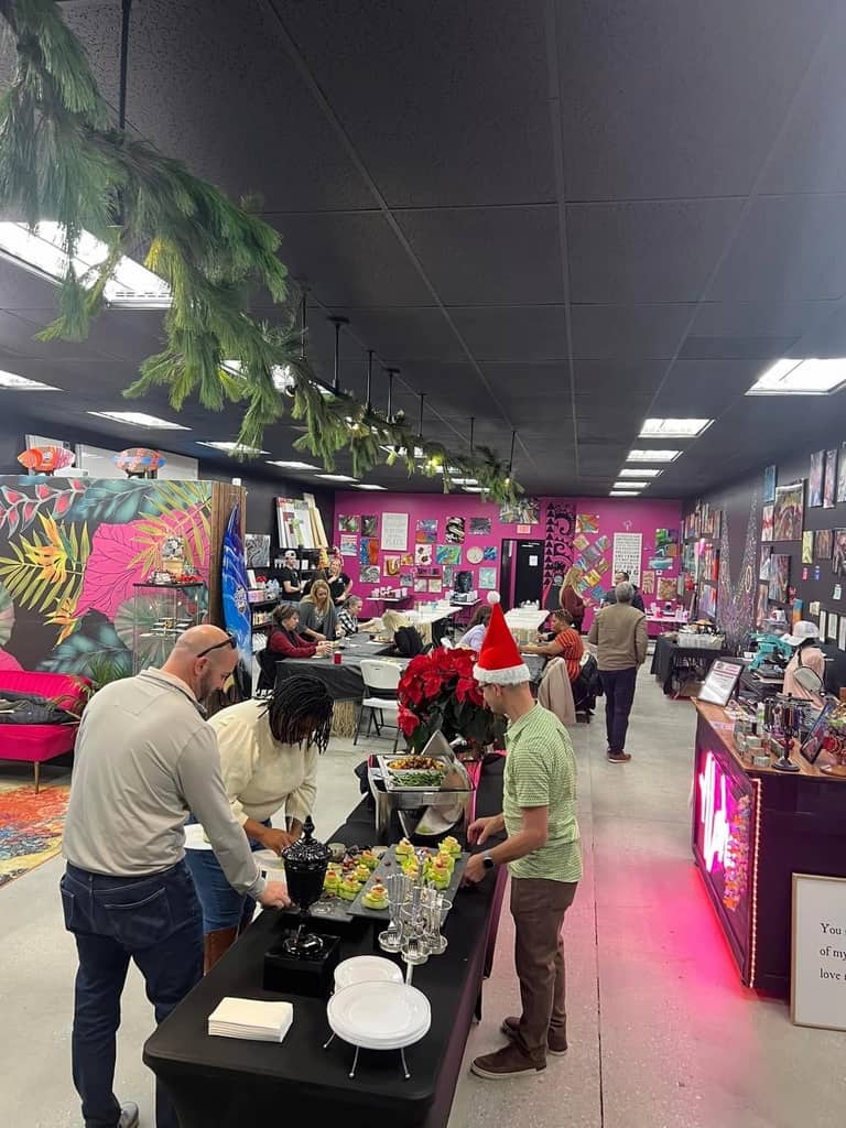 Adult group art party celebration at Hawaii Fluid Art in Johns Creek GA