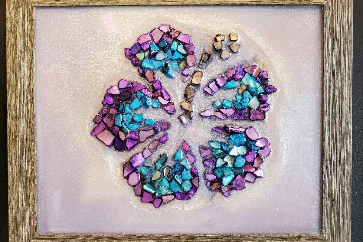 Mosaic Resin Frame Design in Johns Creek GA at Hawaii Fluid Art