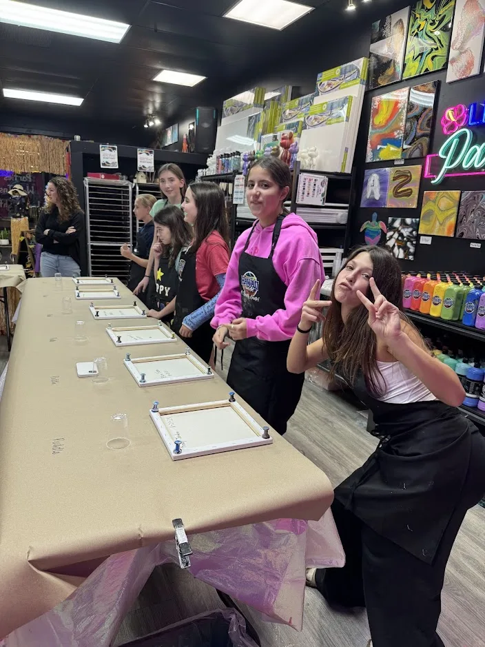 Teenager squad hangout celebration with fluid art